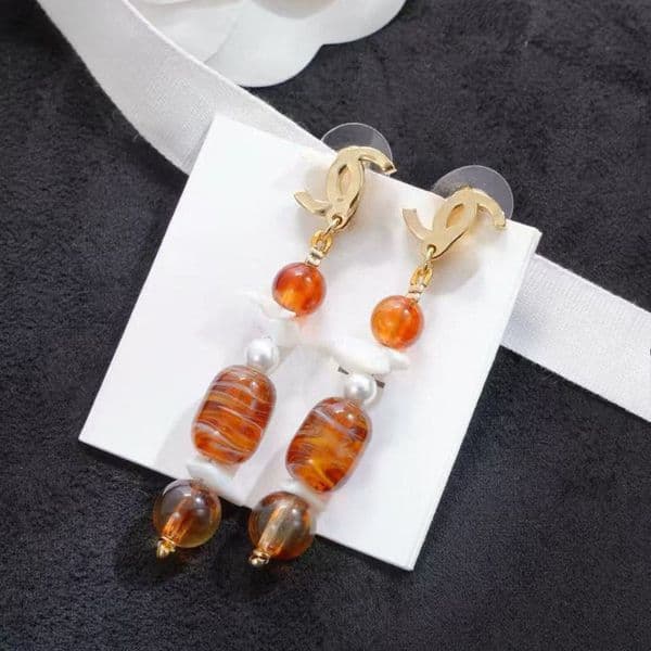 2026 Spring summer newest amber tassel earrings jewelry set luxury brand letters designer 18k gold retro vintage dangle earring earings ear rings