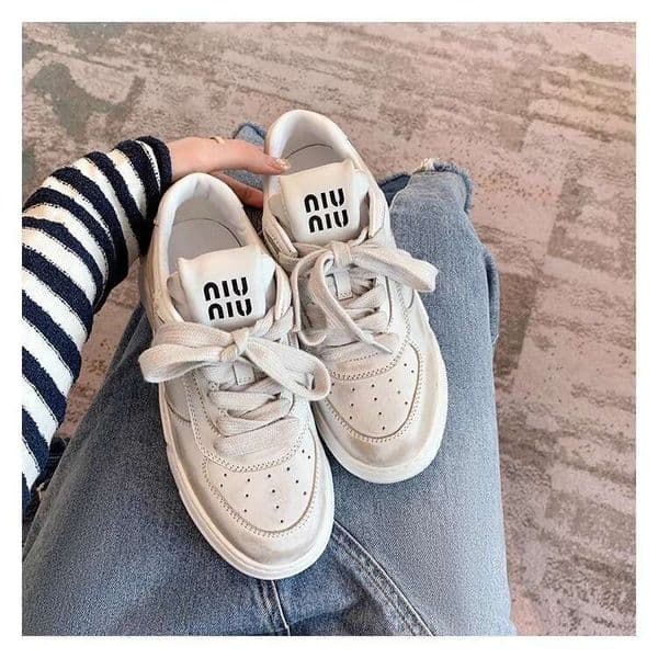 Designer Genuine Leather Vintage Dirty Shoes 2023 New Versatile Breathable Lace-Up Thick-Soled White Casual Sneakers
