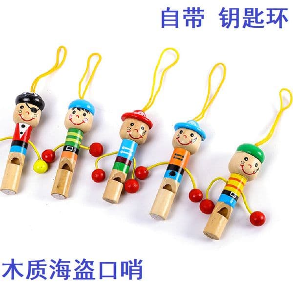 Wooden Pirate Whistle Keychain Cartoon Mini Musical Instrument Kids Toy