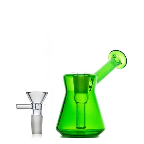 Travel Green Color Beaker Glass oil burner Bong Mini cheap water tobacco bong pipes Hookahs Smoking Bubbler with 14mm male Banger bowl