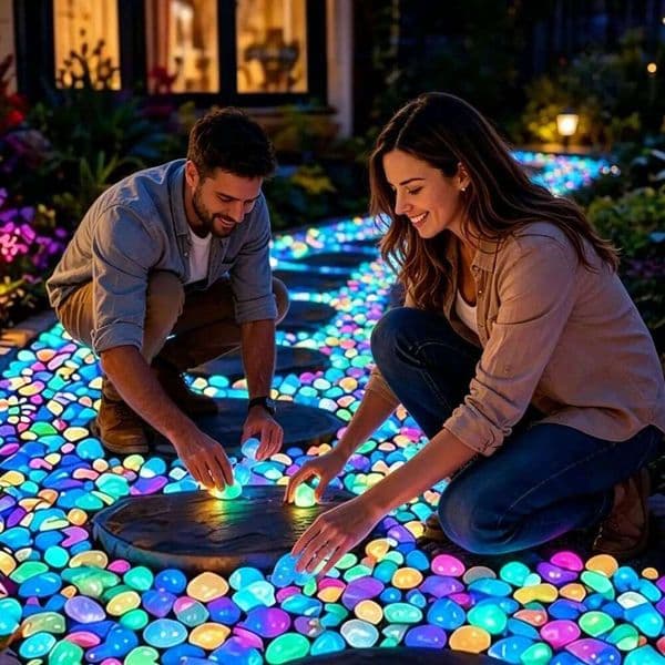 Pebbles 200 Pieces Outdoor Garden Glowing Rocks Glow Stones for Walkway Yard Backyard Pathway Driveway