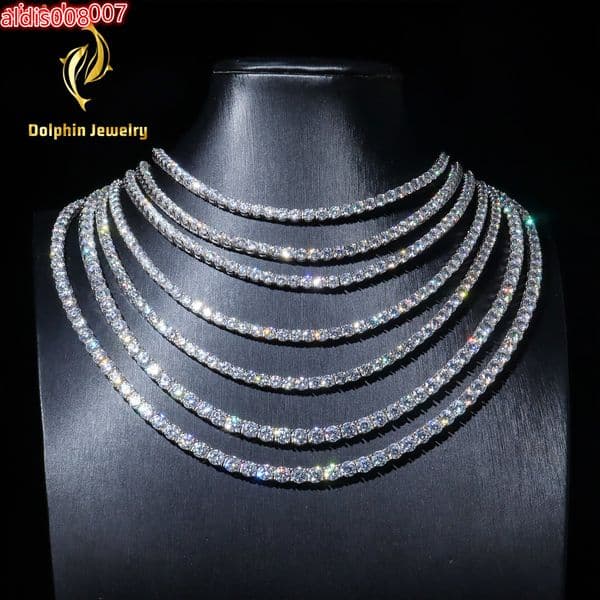 Great Price Hot Selling Iced Out 925 Moissanite Sterling Silver for Men Women Hip Hop Tennis Chain Necklace Jewelry