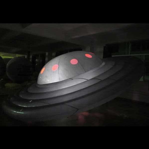 Grey giant inflatable UFO balloon with led lights,PU airtight flying saucer for hanging advertising parade decoration