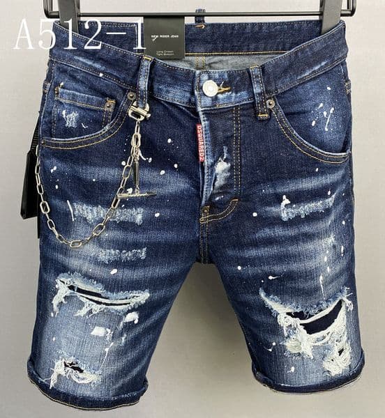 A512-1 Type Ripped Casual Designer jeans D22022 Summer Printed Black Five-Point Shorts Trendy Men's