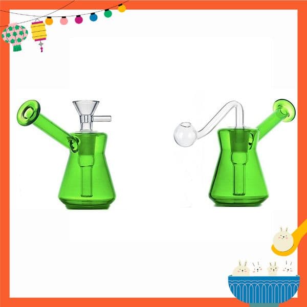 Portable Green Color Beaker Glass oil burner Bong Mini cheap water tobacco bong pipes Hookahs Smoking Bubbler with 14mm male Banger bowl