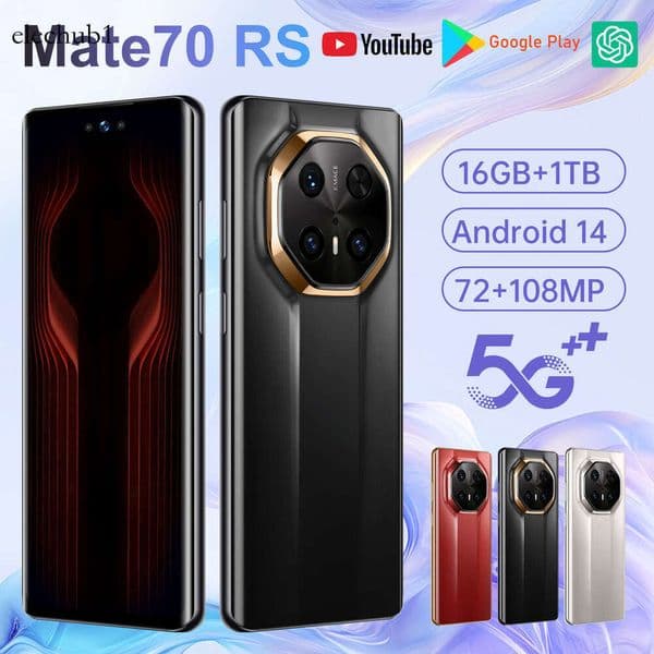 The 2025 new 70Pro Android 14 5G smartphone is a 7.3-inch 16GB+1TB 8000mAH 72+108MP luxury smartphone Give away mobile phone accessories