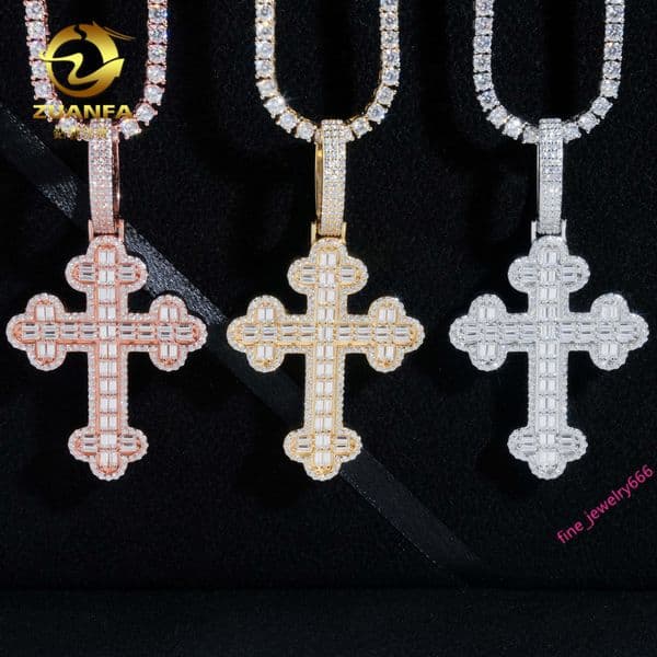 ZUANFA 925 Silver Moissanite New Hot-Selling Hip-Hop Cross Pendant Instantly Passes Diamond Tester GRA