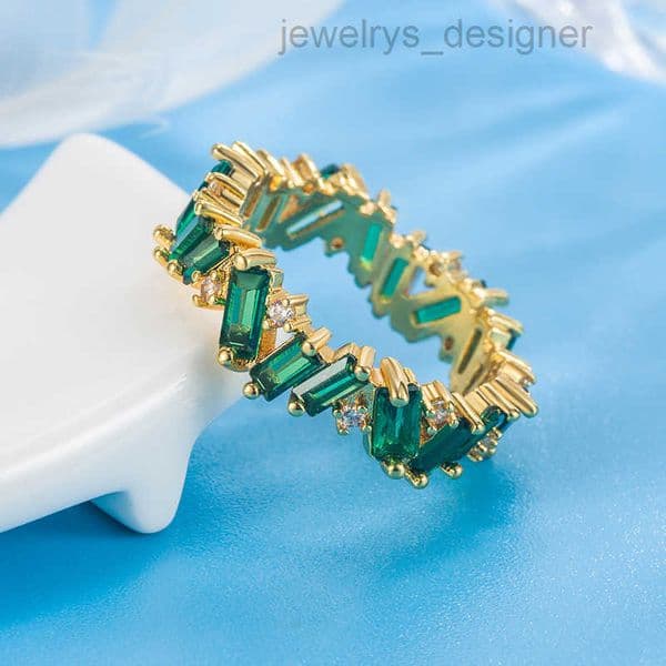 Vintage Jewelry Wedding Rings 925 Sterling Silver Gold Fill Princess Cut Emerald CZ Diamond Irregular Party Women Engagement Band Ring Gift 6VUP