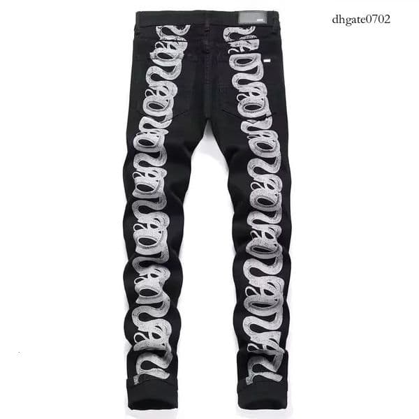 Men's Designer Jeans Embroidery Hip Hop Joker Denim Pants Men Broken Hole Patch Elastic Slim Feet Pencil Trousers c9