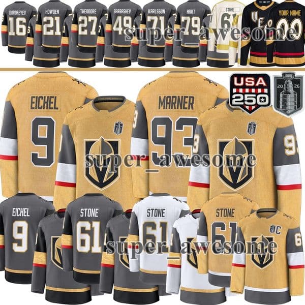 Vegas Mitch Marner Golden Knights Hockey Jersey Mark Stone Jack Eichel Pavel Dorofeyev Brett Howden Ivan Barbashev Shea Theodore Carter Hart 2026 Stanley Cup Final