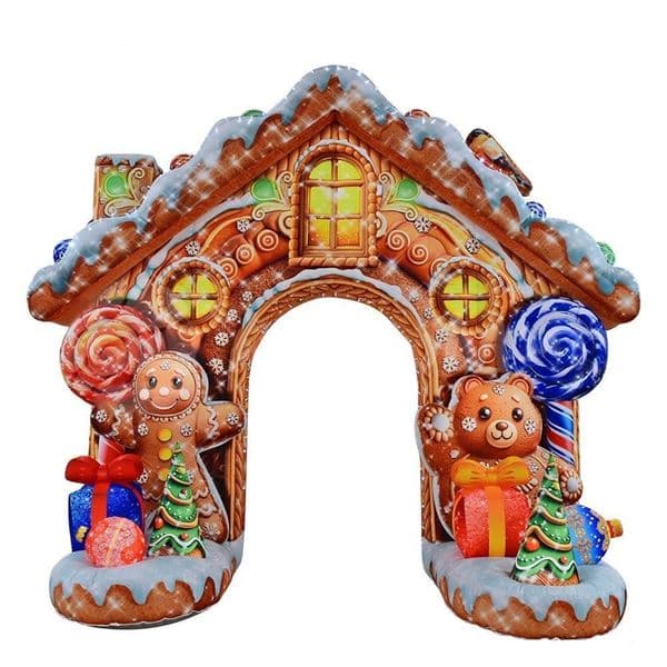 Outdoor activities 6mWx6mH (20x20ft) custom LED Light Inflatable Christmas Gingerbread Arch Candy House Archway for Christmas