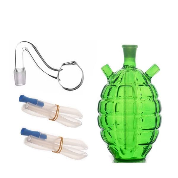 Wholesale Mini Green Grenade Design Glass Oil burner Bong Perc Thick Heady Water Smoking Bubbler Shisha water Pipe Hookah with smoking banger bowl and silicone Hose