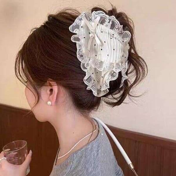 Designer Jewelry Luxury Jewelry Lace Polka Dot Claw For Women, High-End Fashionable 2025 New French Style Back Of Head Bun Shark Cl