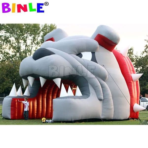 4.5mWx6mLx4mH (15x20x13.2ft) Cute giant outdoor inflatable bulldog tunnel animal mascot head entry channel football helmet tent for sports events