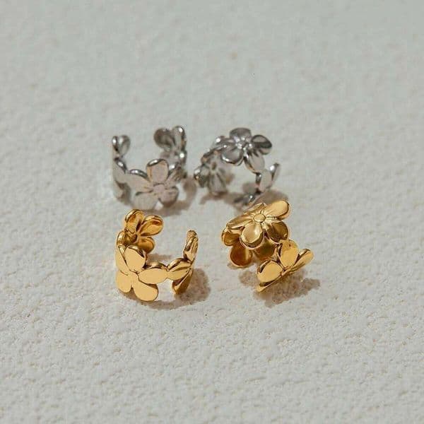 Uworld Minimalist 18k Gold Color Plated Stainless Steel Flower Earclip Earrings Women's Accessories Party Gift