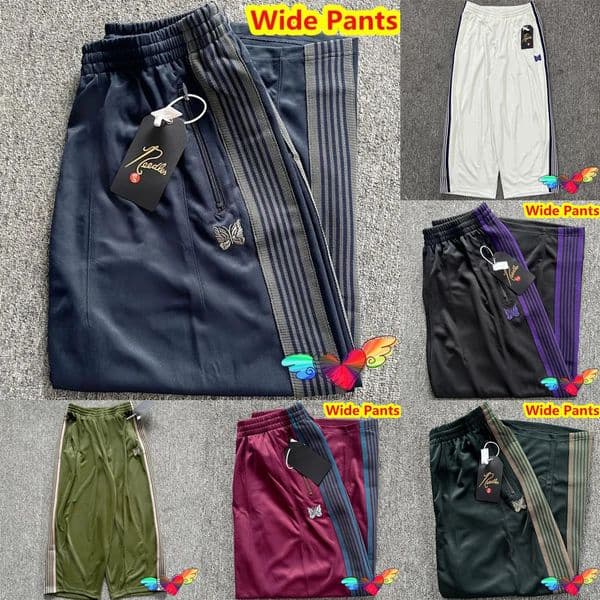 Men's Pants 2024 Oversized Navy Blue needle trackpants men joggers Women Embroidered Butterfly Track Poly Smooth AWGE Sweatpants 20