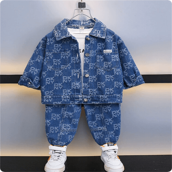 Fashionistas Children Clothing Sets Designer kids Denim Ensemble All Over Patterned Jacket Matching Pants 2Pcs Suit Boys Girls Tracksuit