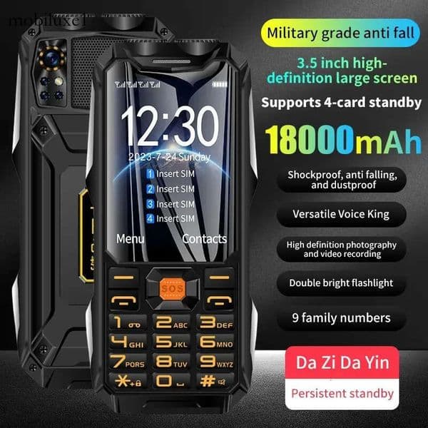 Unlocked 4 sim card Rugged Mobile Phone Outdoor Loud Sound Flashlight Torch Large Battery Long Standby Speed Dial Big Button Cellphone For Old Men