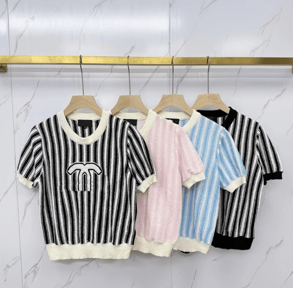 New luxury women's knitted shirts for spring and summer, exquisite knitted embroidery short sleeved tops, fashionable women's designer T-shirts, stylish clothes