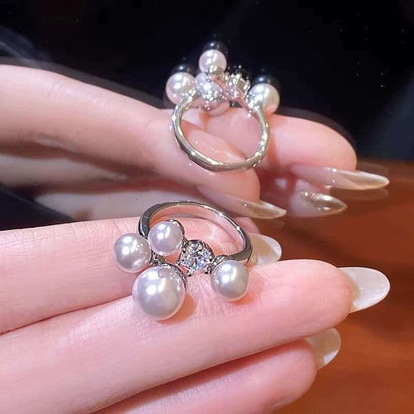 Designer Jewelry Luxury Jewelry French-Style Exquisite Zircon Pearl Open Ring For Women, Light Luxury, Elegant, High-End Feel, Index Finger Ring, Fashiona