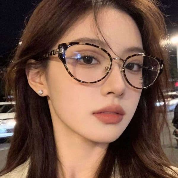 Luxury Brand Designer Sunglasses Korean-Style Retro Tortoiseshell Cat-Eye Glasses For Nearsighted Women, Available With Prescription Lenses, Leopard Print Oval