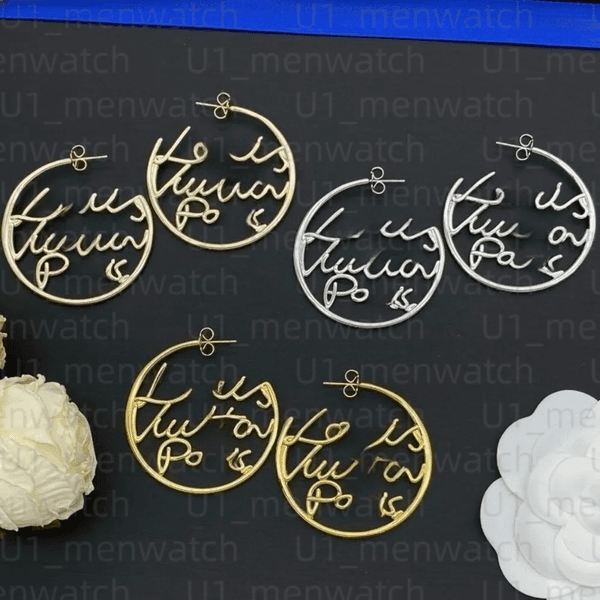 Script Stud Earrings for Women 18k Gold Plated Hoop Earrings Luxury Designer Letter Earrings Classic Jewelry Set Daily Party Gift