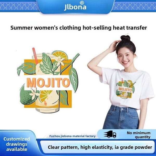 Cross-Border Summer Milk Tea Pattern Stickers Custom Heat Transfer T-Shirt DIY Clothing Printing Accessories Customization Hot Selling