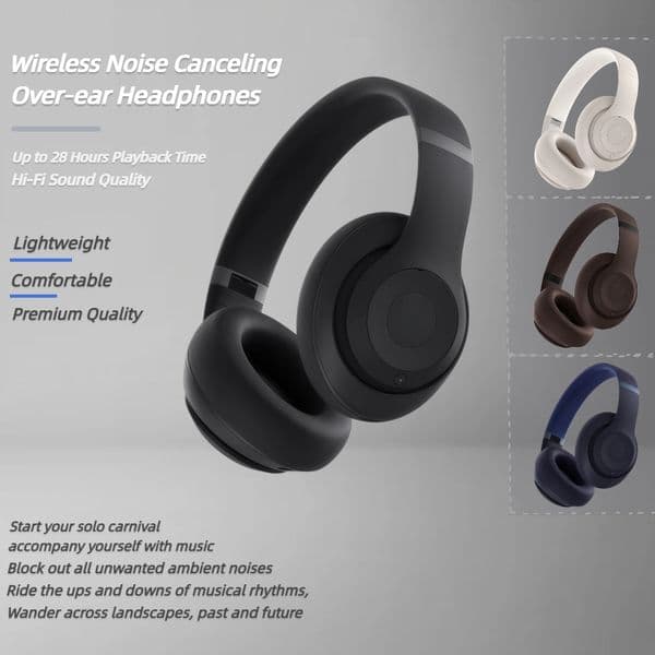 DEU Local Stock Wireless Bluetooth Headphones, Stereo Sound Headset with Microphone & Noise Cancelling, Over-Ear Headband Design for Music & Calls, Long Playback Time
