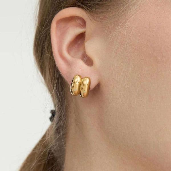 Uworld Personality Statement Chubby Double-Layer Earrings 18K PVD Stainless Steel Waterproof Ear Studs Fashion Jewelry Anti Alle