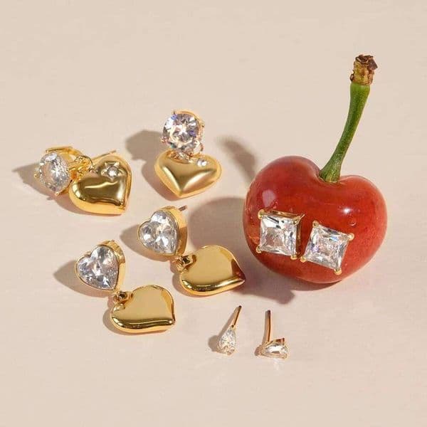 Uworld Bling Cubic Zirconia White Zircon Stud Earrings 18K Gold Plated Stainless Elegant Daily Delicate Jewelry Gift for Her