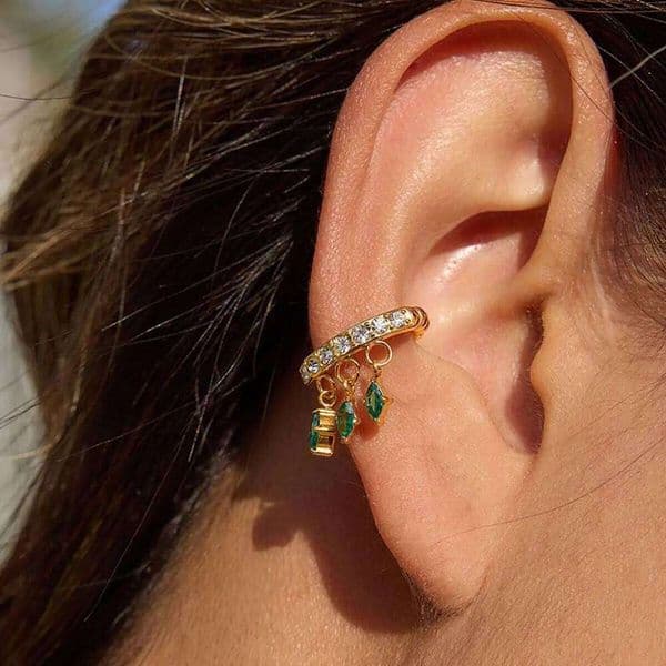 Uworld Classic Green And White Waterdrop Zircon Clip Earring For Women 18K PVD Gold Plated Stainless Steel Earrings Jewelry Gift