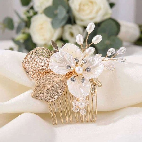 Bridal Comb Alloy Elegant Gold Color Leaves Design Hairpins Side Clips Wedding Hair Jewelry for Bride Women Birthday Party