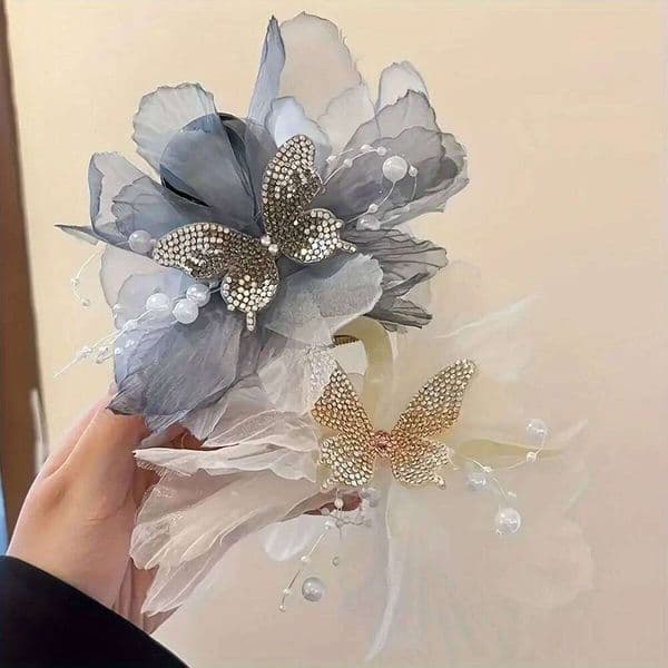 1pc Fashion Women's Butterfly Clip Rhinestone Artificial Pearl Accessory For Daily Party Wear Girls' Jewelry Hair Claw