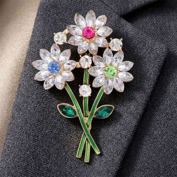 Rhinestone Bouquet Brooch High-Refraction Crystal Flower Pin For Clothes