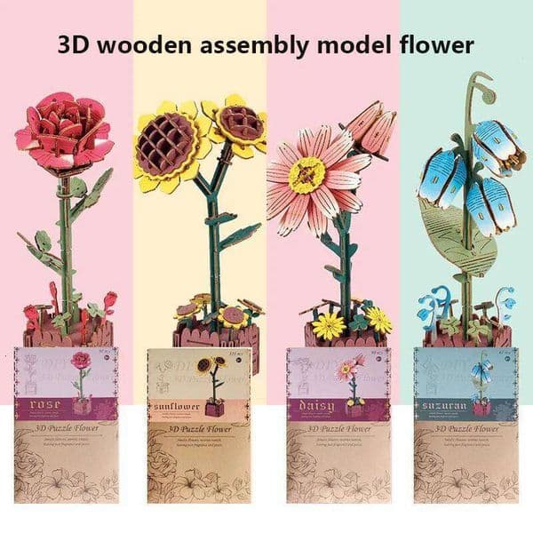 Wood Art D Block Flower Crafts Bouquet Desktop Decoration Children s Puzzle Assembly Model Xmas Girlfriend Gift dd