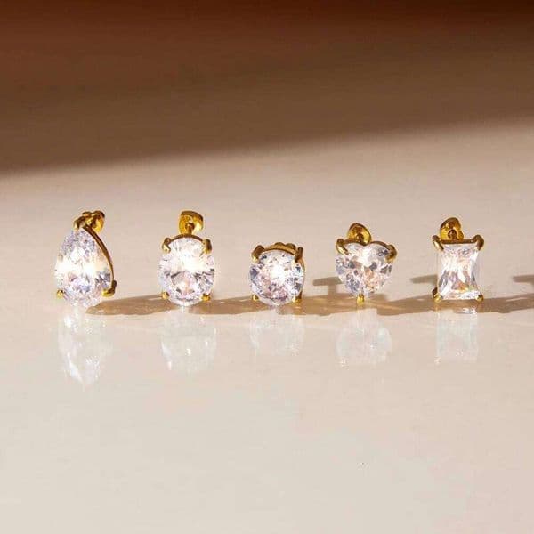 Uworld Simple Classic Round White Zircon Heart shaped Sleep Earplugs Ear Studs 18K PVD Stainless Steel Geometric Earrings Women'