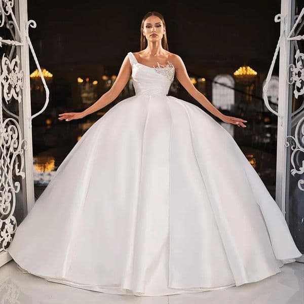 Wedding Dresses Princess One Shoulder Beadings Bridal Dresses Draped Satin Ball Gown Vestidos De Novia