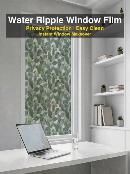 Dark Green Dense Foliage Static Non-adhesive Privacy Window Film,Waterproof Reusable Glass Decal for Apartment Bathroom & Glass Cabinet Makeover