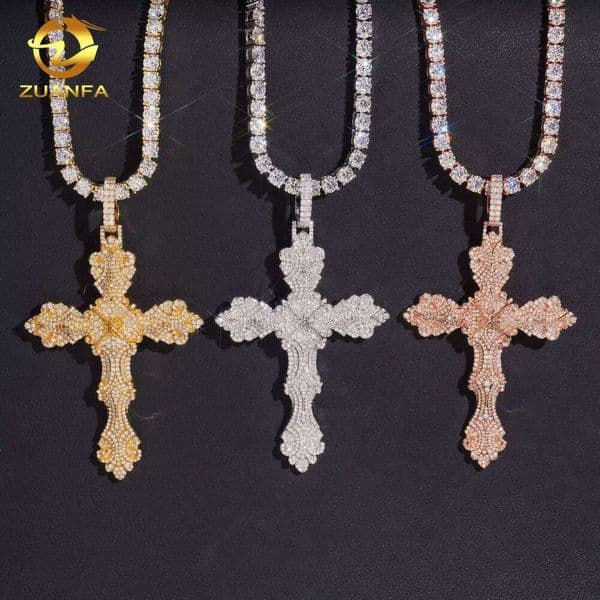 Newly designed pendant passes diamond tester, moissanite sterling silver gold-plated cross pendant, high-end jewelry