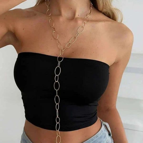 Ingemark Minimalist Oval Link Hollow Y-Shape Chain Necklace For Women Trendy Gold Color Metal Neck Accessory Charm Jewelry Gift