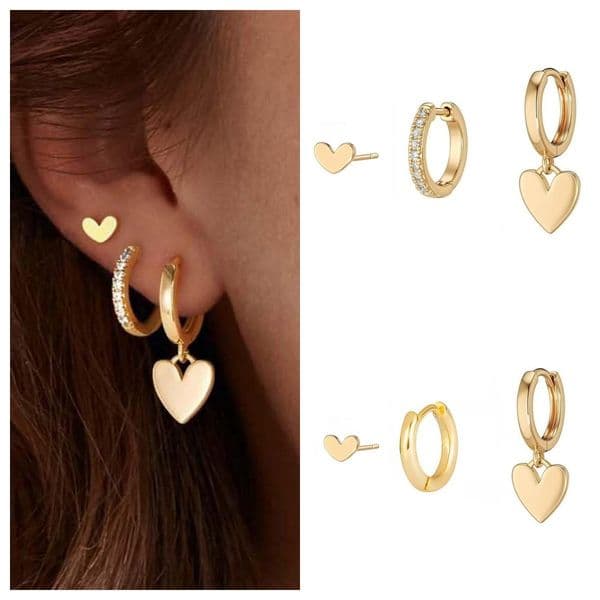 Light luxury style copper rhinestone heart pendant hoop earrings, personalized trendy fashion accessory with an elegant and stylish look