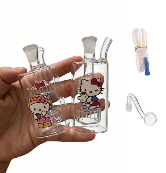 Wholesale Newest Mini Travel Colorful Water Bubblers bong Pipes Portable Mini glass oil burner Bongs with 10mm Male Oil banger Smoking bowl and silicone hose Hookahs