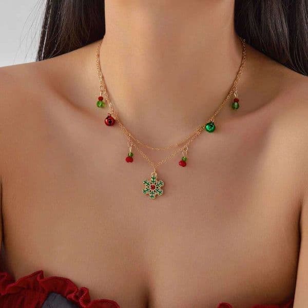 Delicate Colorful Bells Crystal Snowflake Christmas Tree Pendant Necklace For Women Fashion Xmas Clavicle Choker Party Jewelry