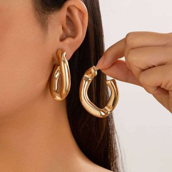 Lacteo Punk Gold Color Chanky Thick Stud Circular Smooth Metal Piercing Earrings Party Wedding Jewelry Accessories Gift