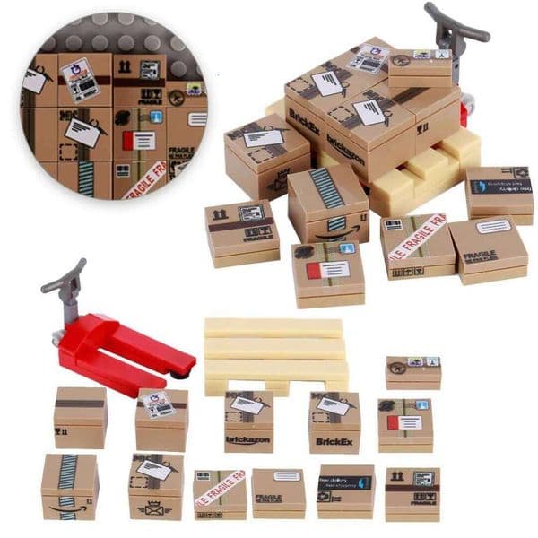 MOC Forklift Platform Cart Building Blocks Express Box Printed Bricks Toys Kids Gift c