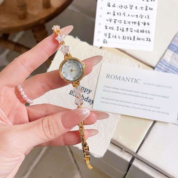 designer gold with calendar skhl star bracelet mother-of-pearl niche light high-value fashion women's simple and sophisticated fashion business watch for ladies