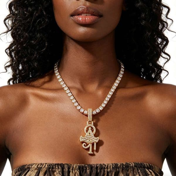 Hip-hop Retro Cute Triangular Eye Pendant Trendy Personalized Hip-hop Diamond-studded Moissanite Iced Out Pendant Necklace Jewelry