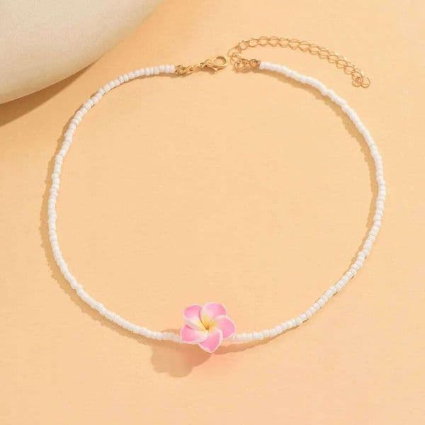 Minimalist Handmade Rice Bead Chain for Women Bohemia Colorful Flower Pendants Necklace Y2k Vintage Aesthetics Jewelry