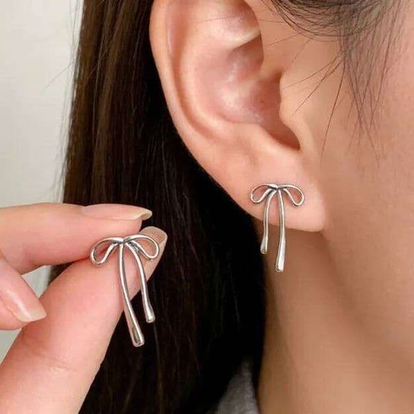 Silver Bow Knot Earring for Women Texture Tassels Sweet Romantic Korean Jewelry Gift Dropshipping