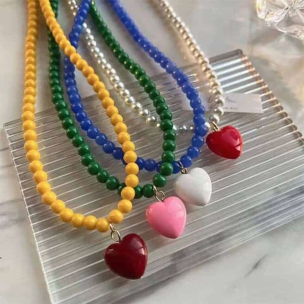 Sweater Chain Y2K Simple Alloy Women Jewelry Accessories Korean Rainbow Color Necklace Love Heart Pendant DIY